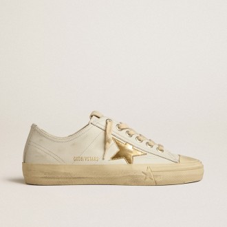 Golden Goose V-Star In White Leather With Gold Metallic Leather Star