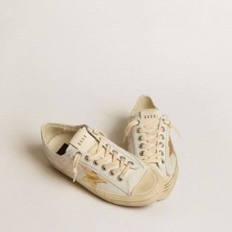Golden Goose V-Star In White Leather With Gold Metallic Leather Star