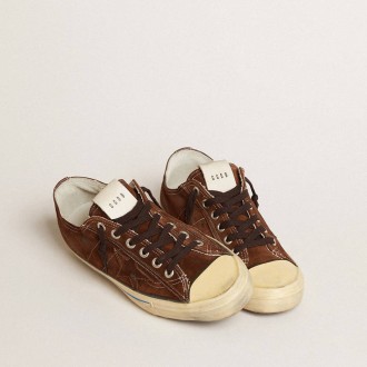 Golden Goose V-Star Ltd In Dark Brown Suede With Tone-On-Tone Star Golden Goose V-Star Ltd In Dark Brown Suede With Tone-On-Tone Star