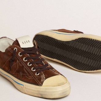 Golden Goose V-Star Ltd In Dark Brown Suede With Tone-On-Tone Star Golden Goose V-Star Ltd In Dark Brown Suede With Tone-On-Tone Star