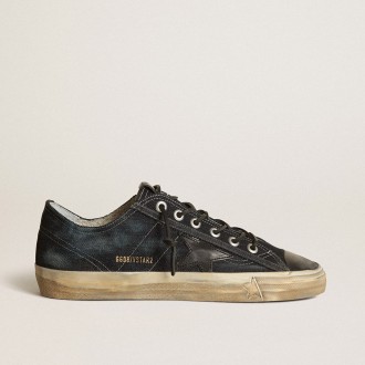 Golden Goose V-Star In Midnight-Blue Denim With Black Leather Star And Toe