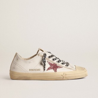 Golden Goose V-Star With Pink Glitter Star And Metallic Leather Heel Tab