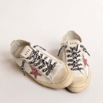 Golden Goose V-Star With Pink Glitter Star And Metallic Leather Heel Tab Golden Goose V-Star With Pink Glitter Star And Metallic Leather Heel Tab
