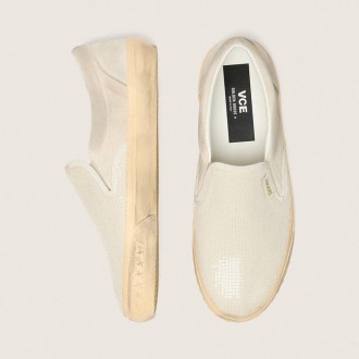 Golden Goose Vce Penstar In Beige Suede And Pearl-Colored Sequins