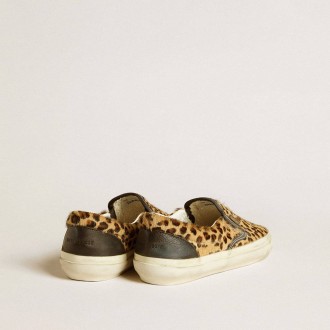 Golden Goose Vce Penstar In Leopard-Print Pony Skin With Black Leather Heel Tab