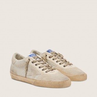 Golden Goose White And Beige Super-Star Lab In Mesh And Suede