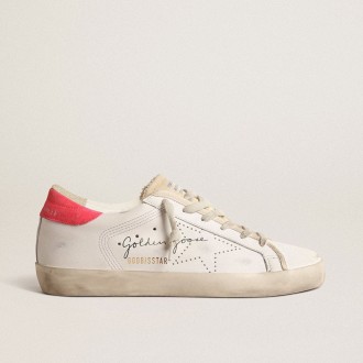 Golden Goose White Leather Super-Star With Perforated Star And Fuchsia Nylon Heel Tab