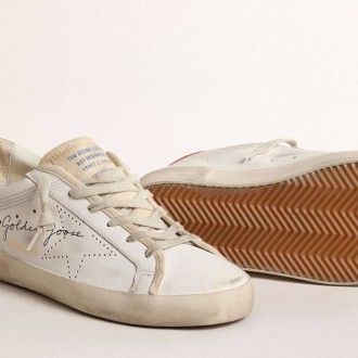 Golden Goose White Leather Super-Star With Perforated Star And Fuchsia Nylon Heel Tab Golden Goose White Leather Super-Star With Perforated Star And Fuchsia Nylon Heel Tab