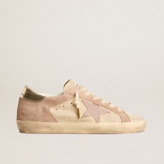 Golden Goose Woman'S Super-Star In Pale Pink Suede With Suede Star And Platinum Heel Tab