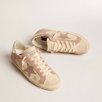 Golden Goose Woman'S Super-Star In Pale Pink Suede With Suede Star And Platinum Heel Tab Golden Goose Woman'S Super-Star In Pale Pink Suede With Suede Star And Platinum Heel Tab